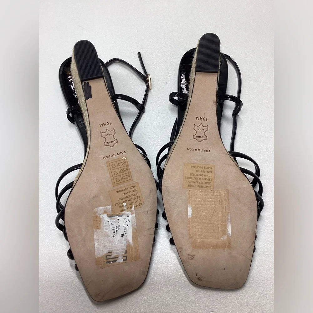 Tory Burch Black Multi Strap 75MM Wedge Sandals‎ Size 9